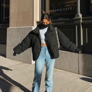 zara black puffer